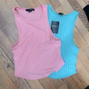 forever 21, size small, 2 pack, teal & pink, cotton, sleeveless